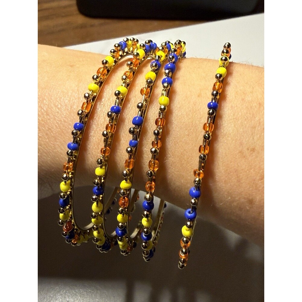 Boho Tribal Seed Bead Bangle Bracelets Stackable Colorful Bright Set of 5
